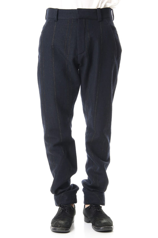 Shetland Wool Linen Stripe Batting Anatomical Pants Dark Navy