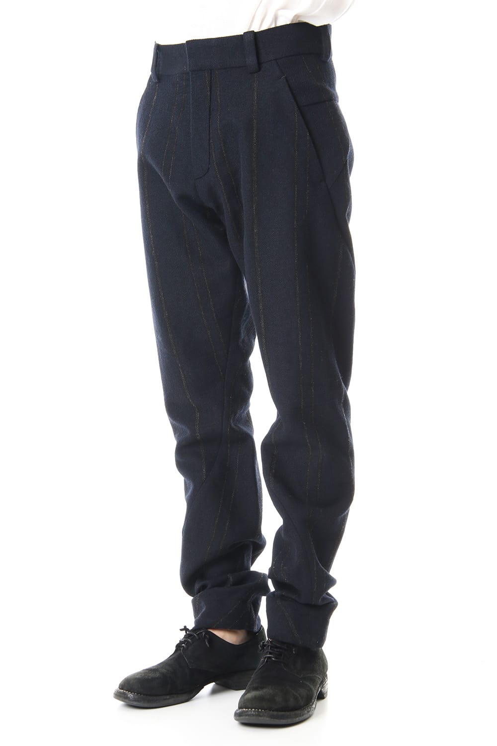 Shetland Wool Linen Stripe Batting Anatomical Pants Dark Navy