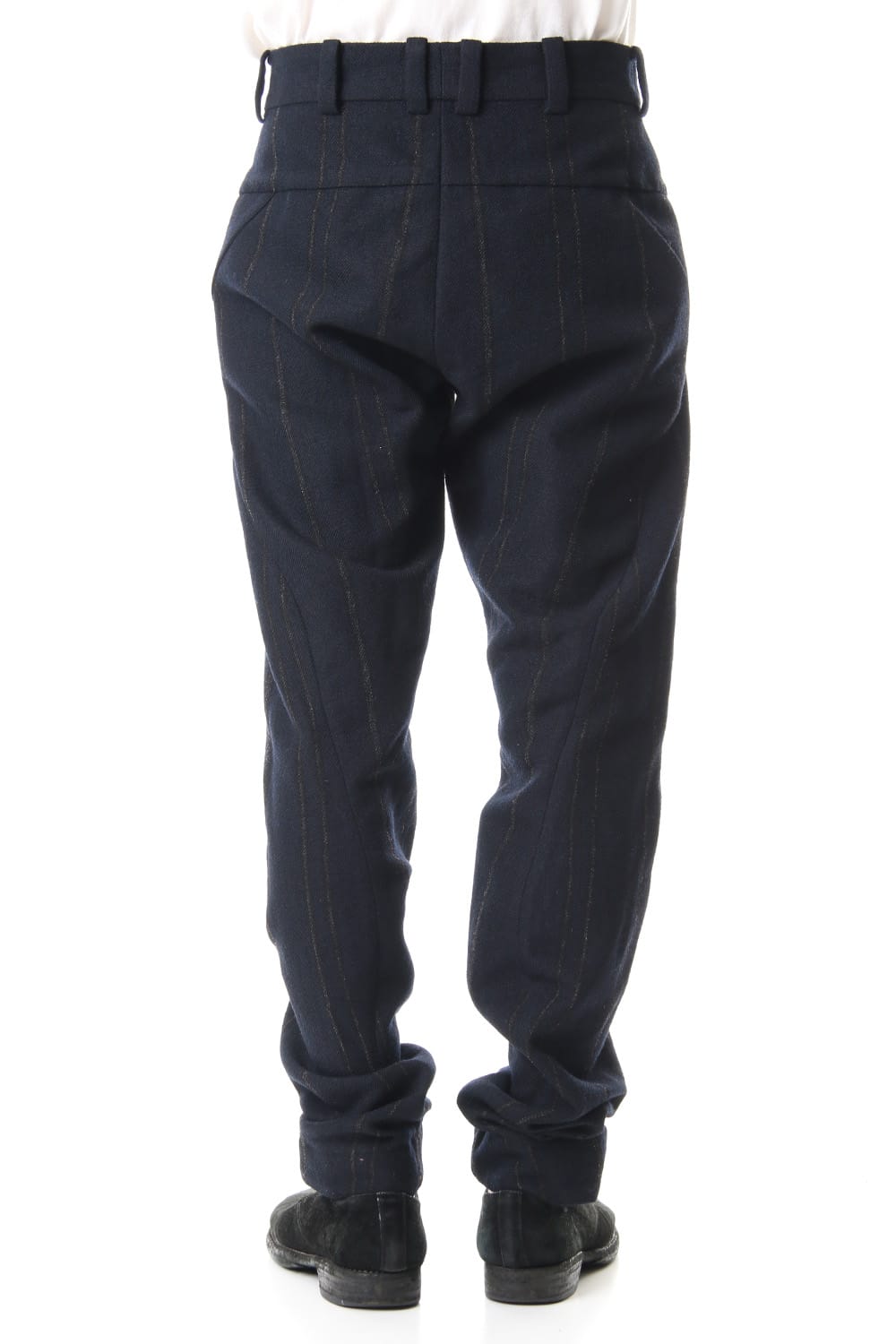 Shetland Wool Linen Stripe Batting Anatomical Pants Dark Navy
