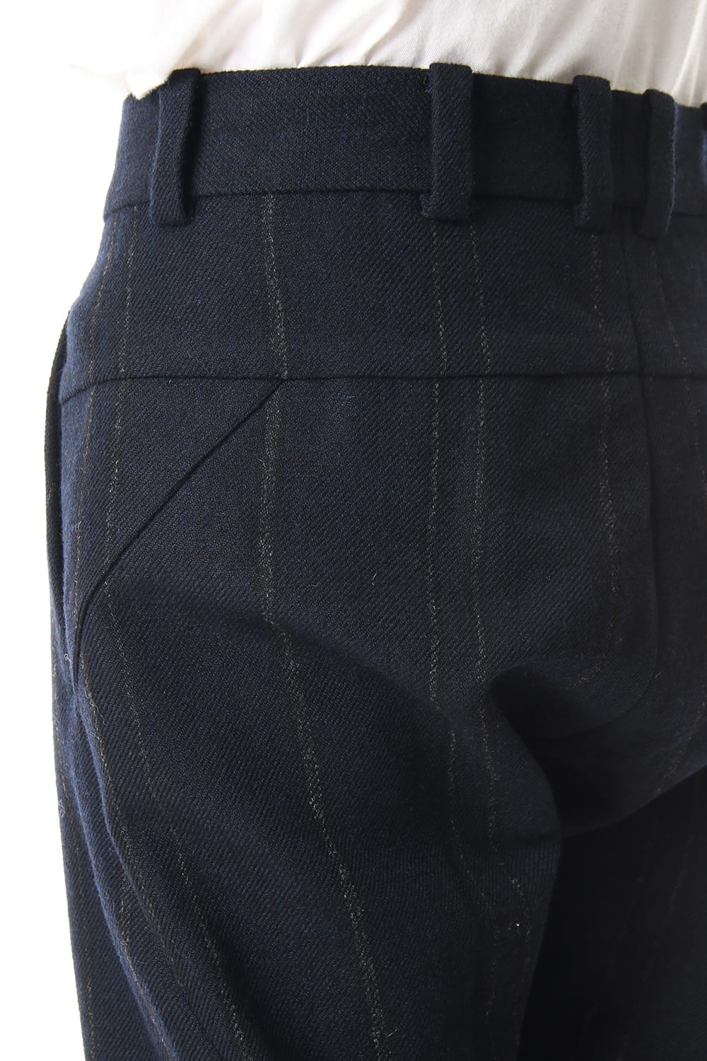 Shetland Wool Linen Stripe Batting Anatomical Pants Dark Navy