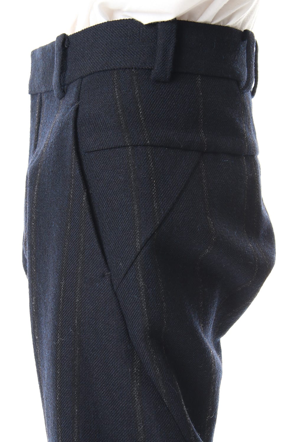 Shetland Wool Linen Stripe Batting Anatomical Pants Dark Navy