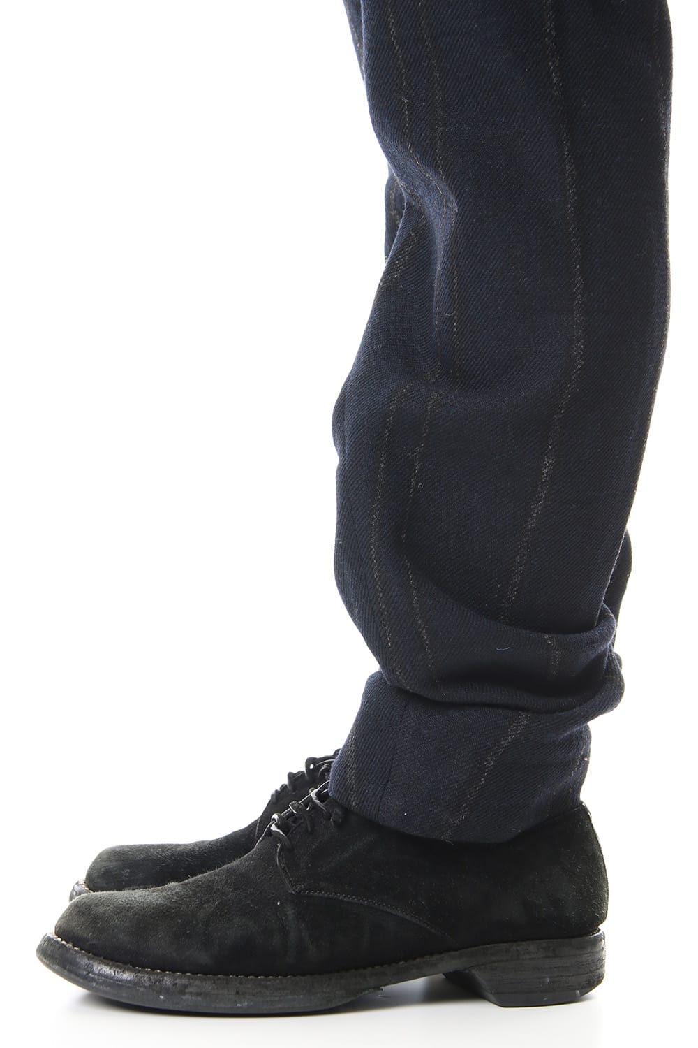 Shetland Wool Linen Stripe Batting Anatomical Pants Dark Navy