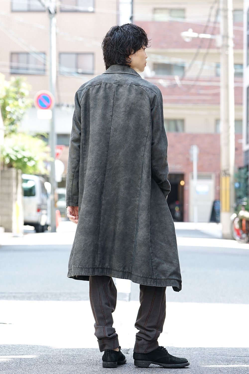 Shetland Wool Linen Stripe Batting Anatomical Pants Gray