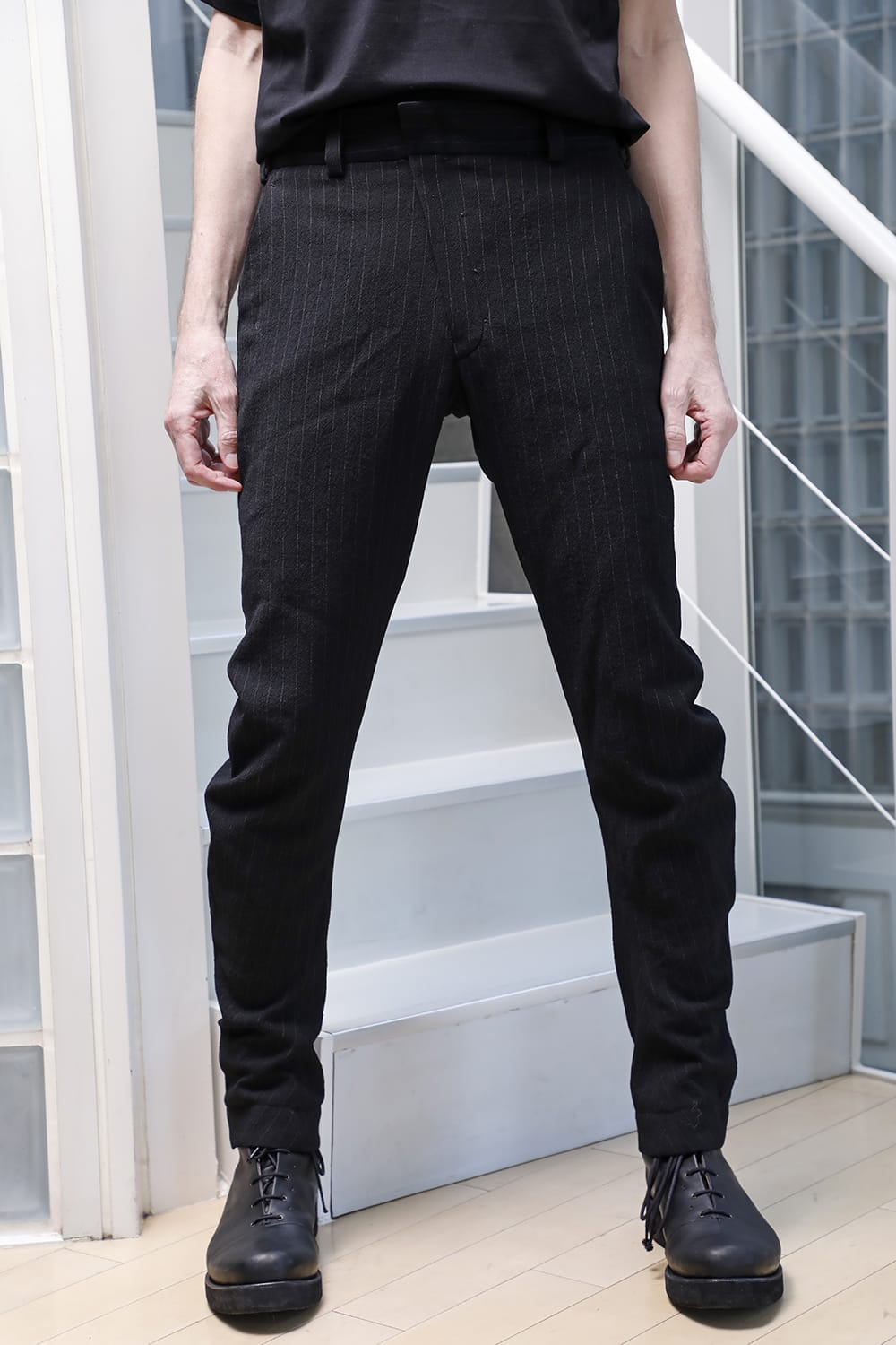 Slim pants shrink wool stripe