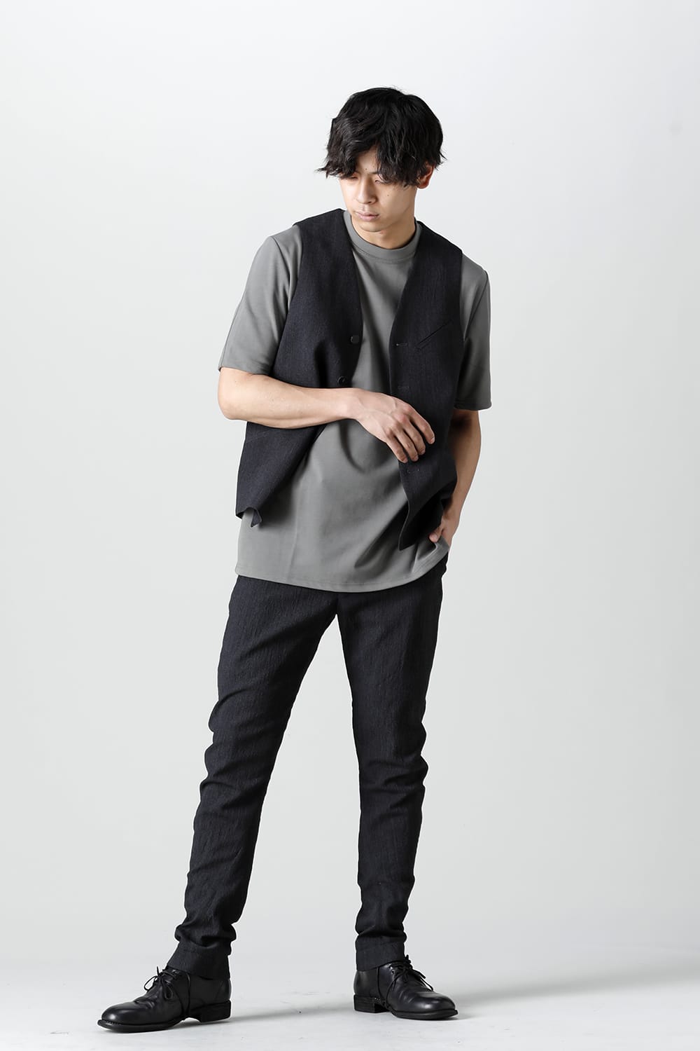 Slim pants shrink wool stripe