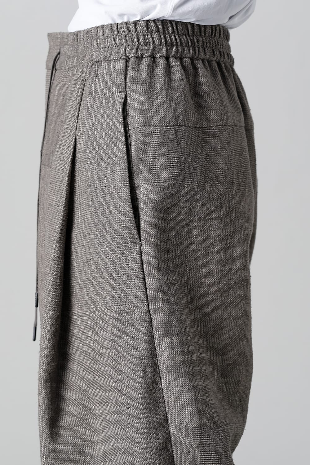 Baggy cropped pants silk linen crazy check  Beige Gray