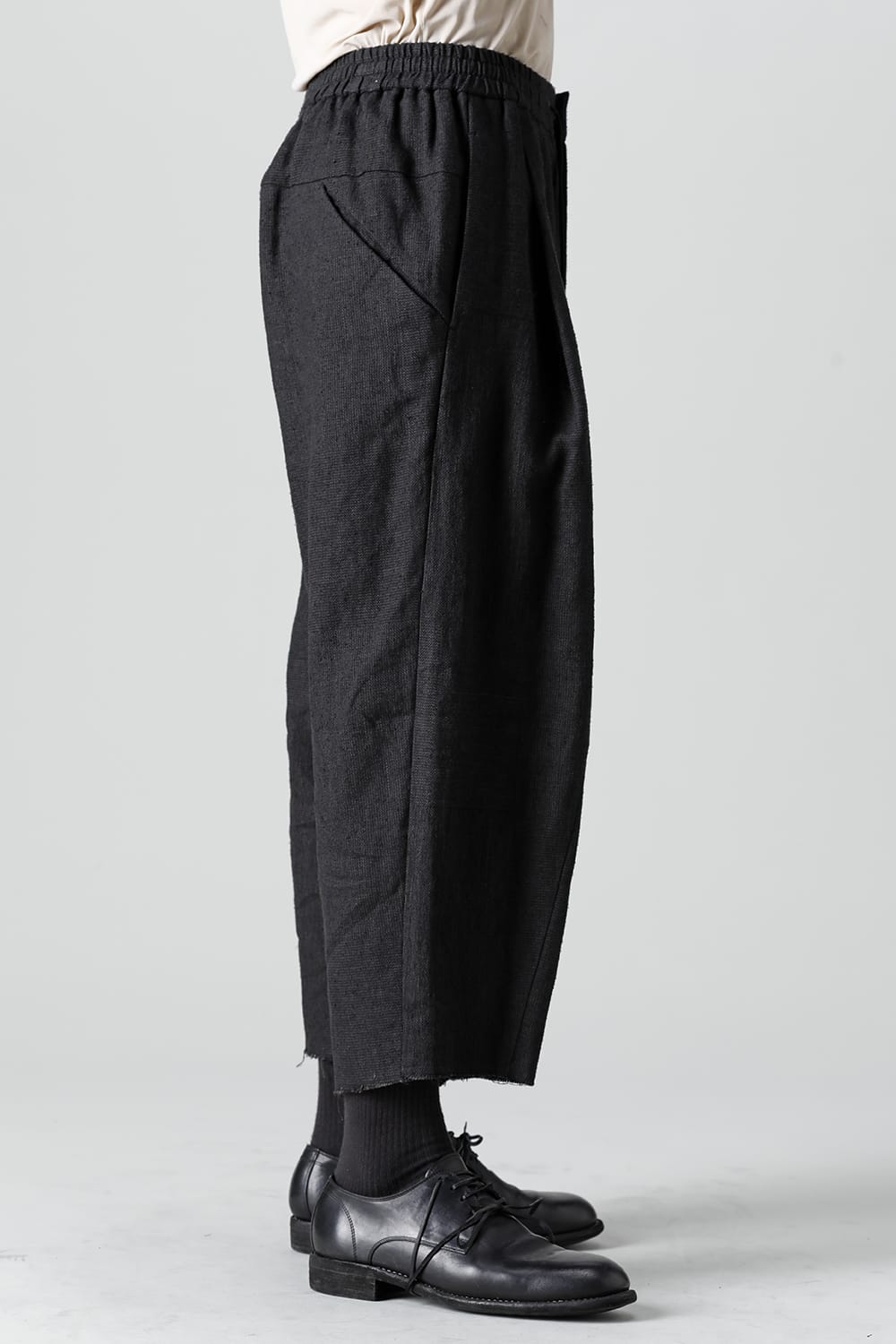 Baggy cropped pants silk linen crazy check  Black