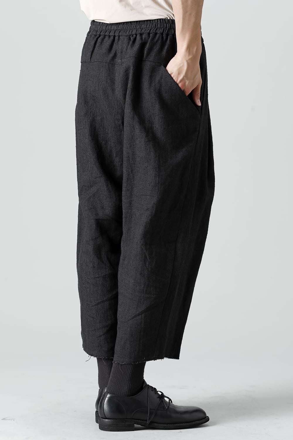 Baggy cropped pants silk linen crazy check  Black