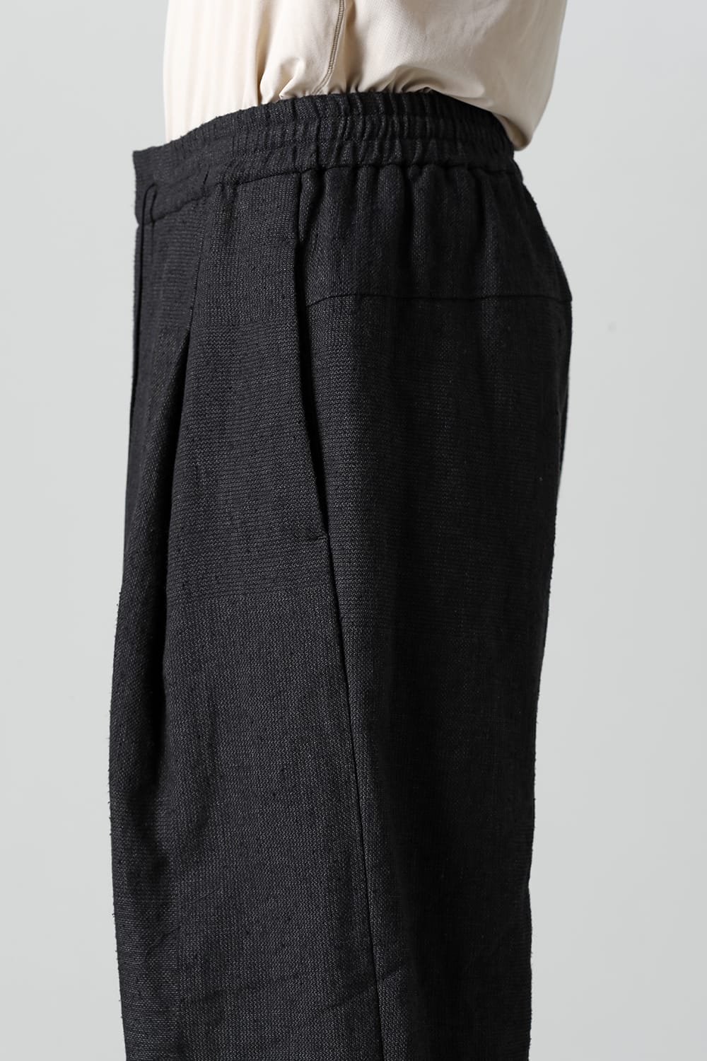 Baggy cropped pants silk linen crazy check  Black