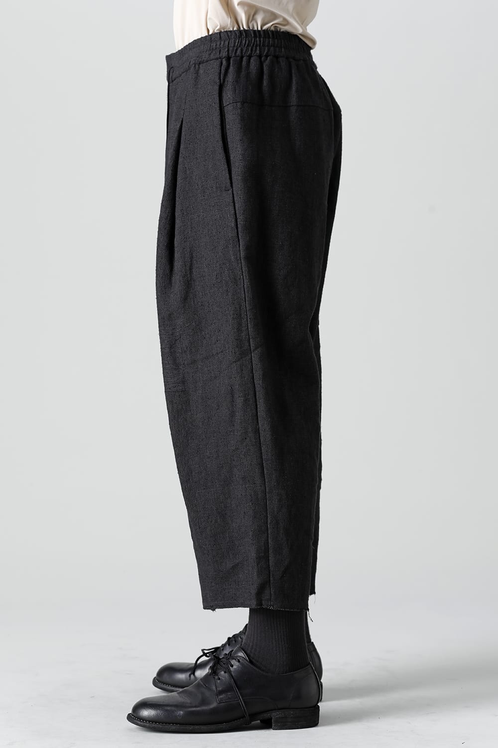 Baggy cropped pants silk linen crazy check  Black