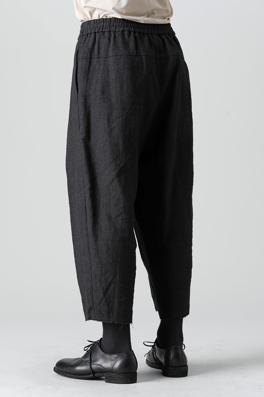 Baggy cropped pants silk linen crazy check  Black