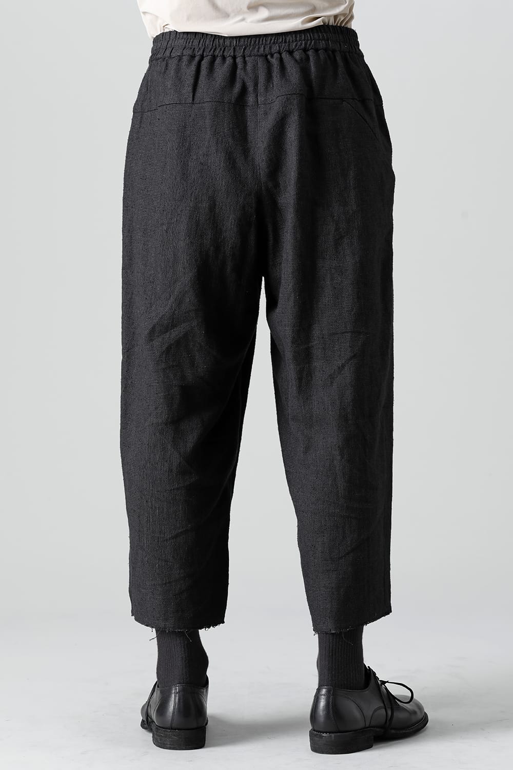 Baggy cropped pants silk linen crazy check  Black