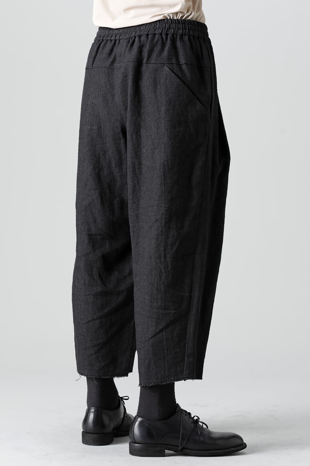 Baggy cropped pants silk linen crazy check  Black