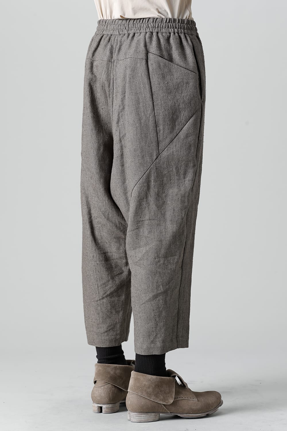 Dropcroch cropped pants silk linen crazy check  Beige Gray