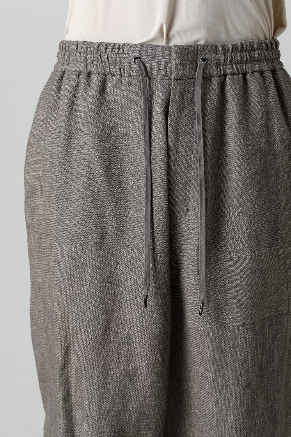 Dropcroch cropped pants silk linen crazy check  Beige Gray