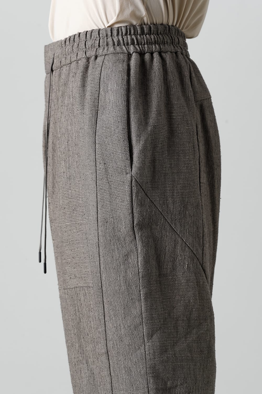 Dropcroch cropped pants silk linen crazy check  Beige Gray