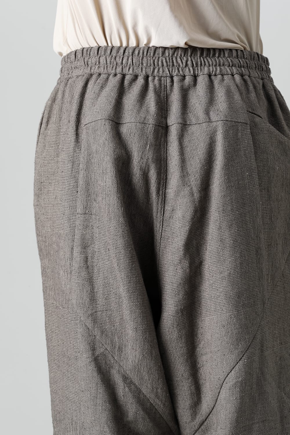 Dropcroch cropped pants silk linen crazy check  Beige Gray