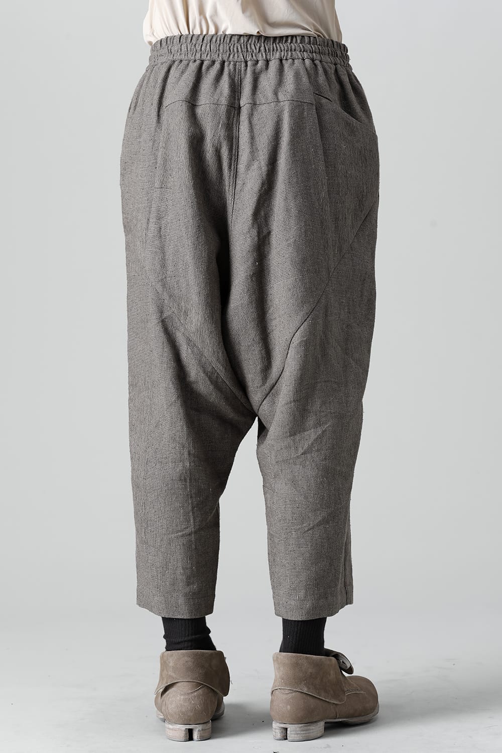 Dropcroch cropped pants silk linen crazy check  Beige Gray