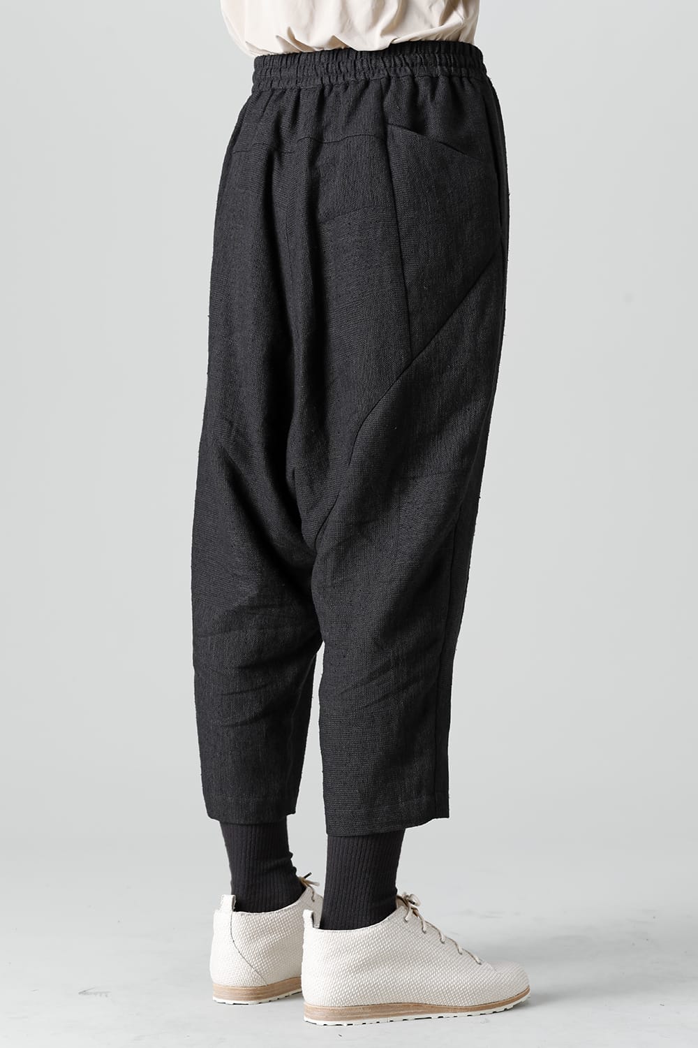 Dropcroch cropped pants silk linen crazy check  Black