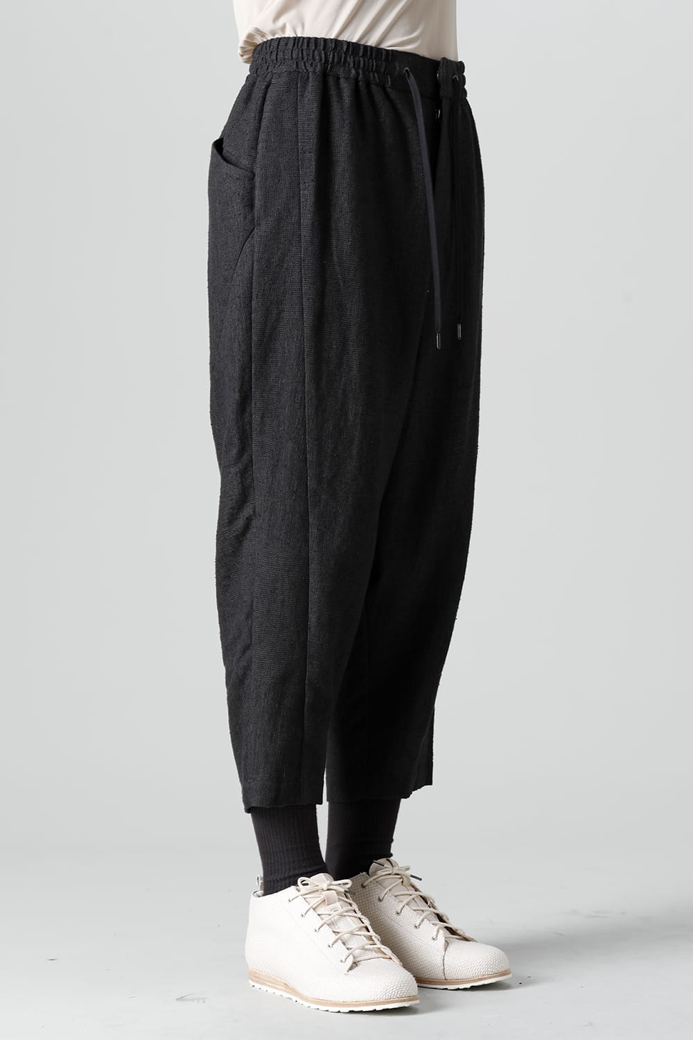 Dropcroch cropped pants silk linen crazy check  Black