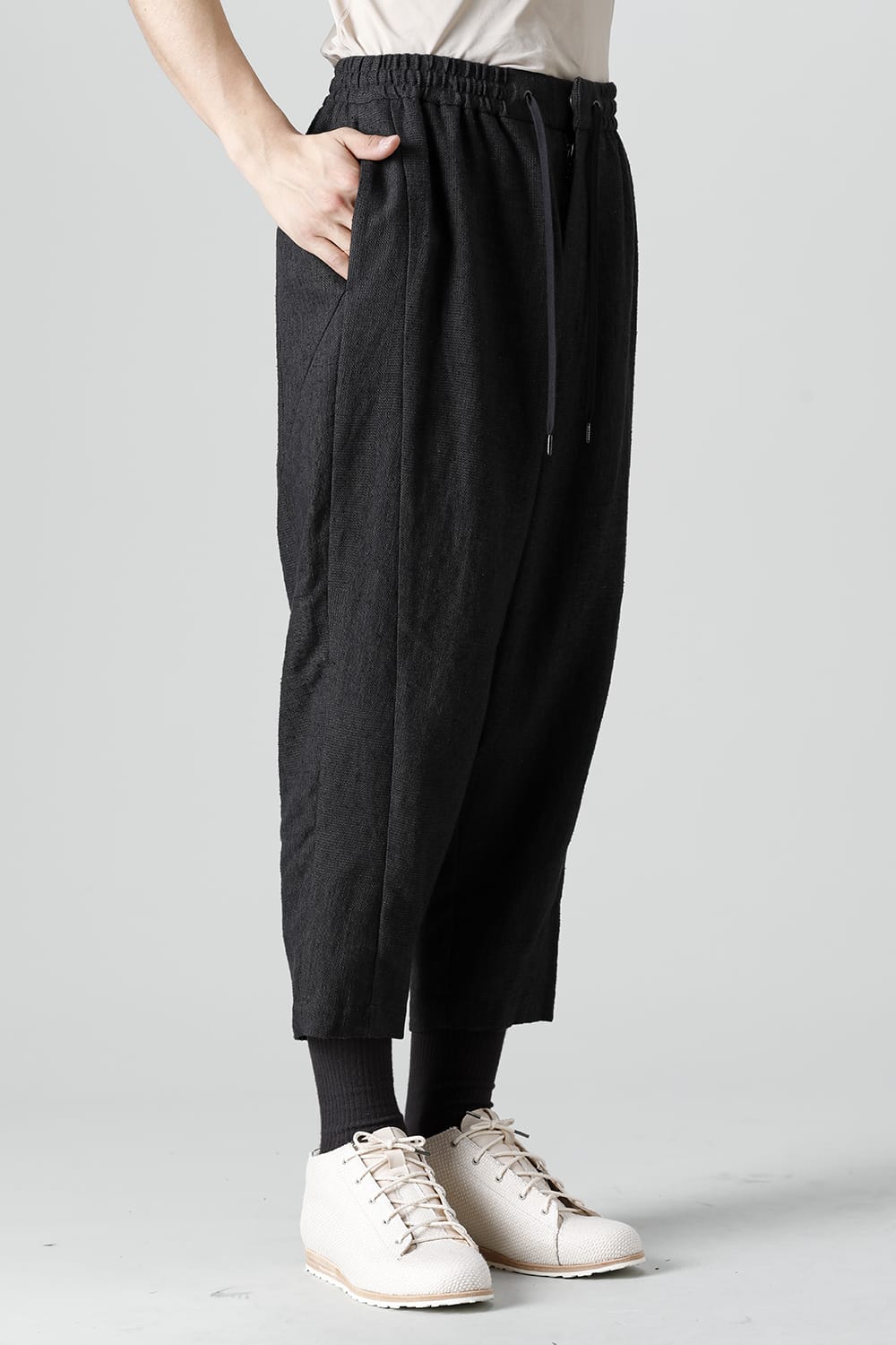 Dropcroch cropped pants silk linen crazy check  Black