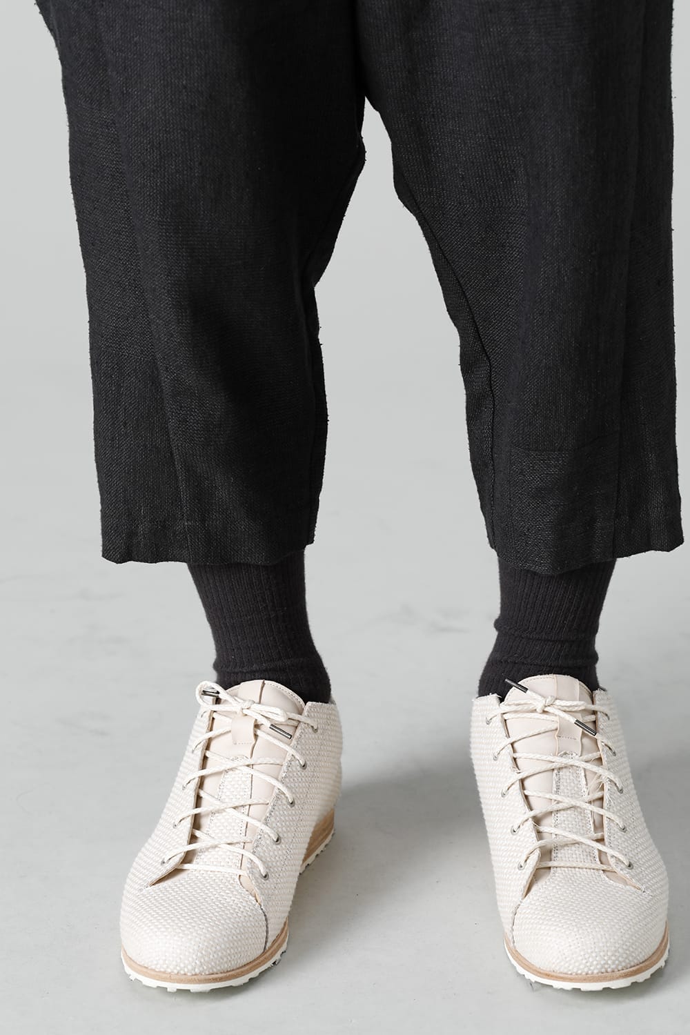 Dropcroch cropped pants silk linen crazy check  Black