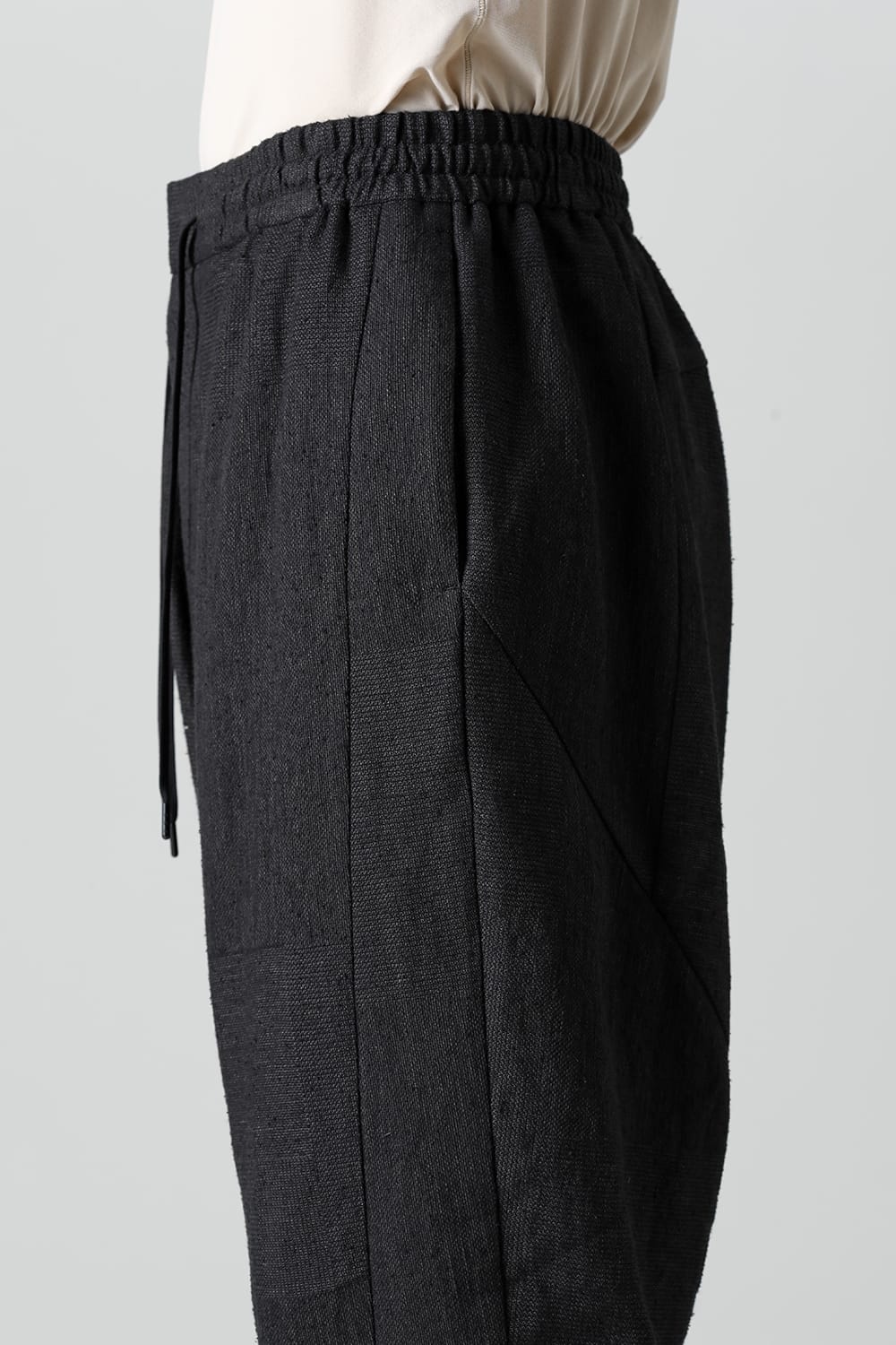 Dropcroch cropped pants silk linen crazy check  Black