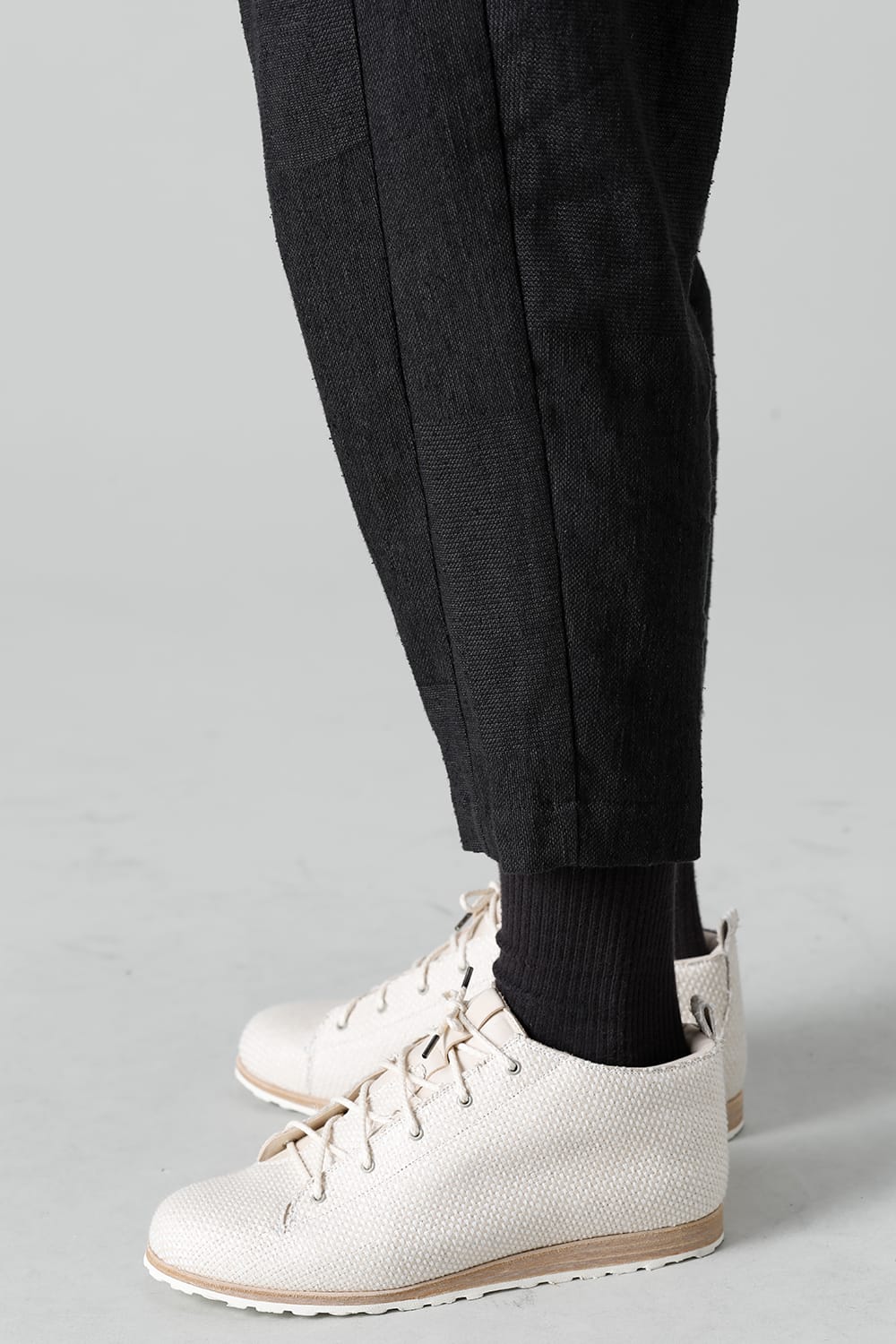 Dropcroch cropped pants silk linen crazy check  Black