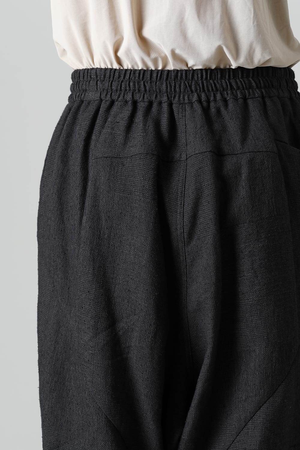 Dropcroch cropped pants silk linen crazy check  Black