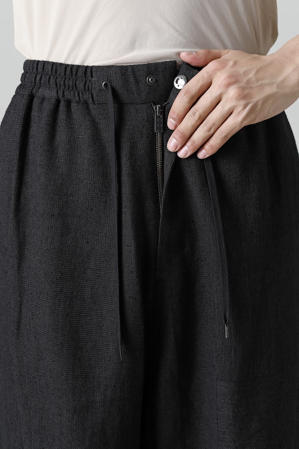Dropcroch cropped pants silk linen crazy check  Black