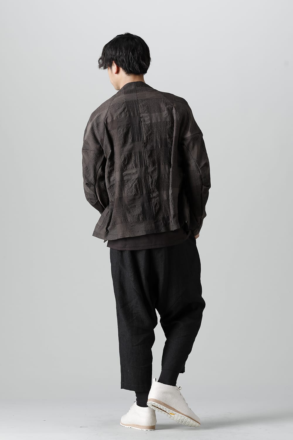 Dropcroch cropped pants silk linen crazy check  Black