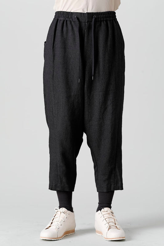 Dropcroch cropped pants silk linen crazy check  Black