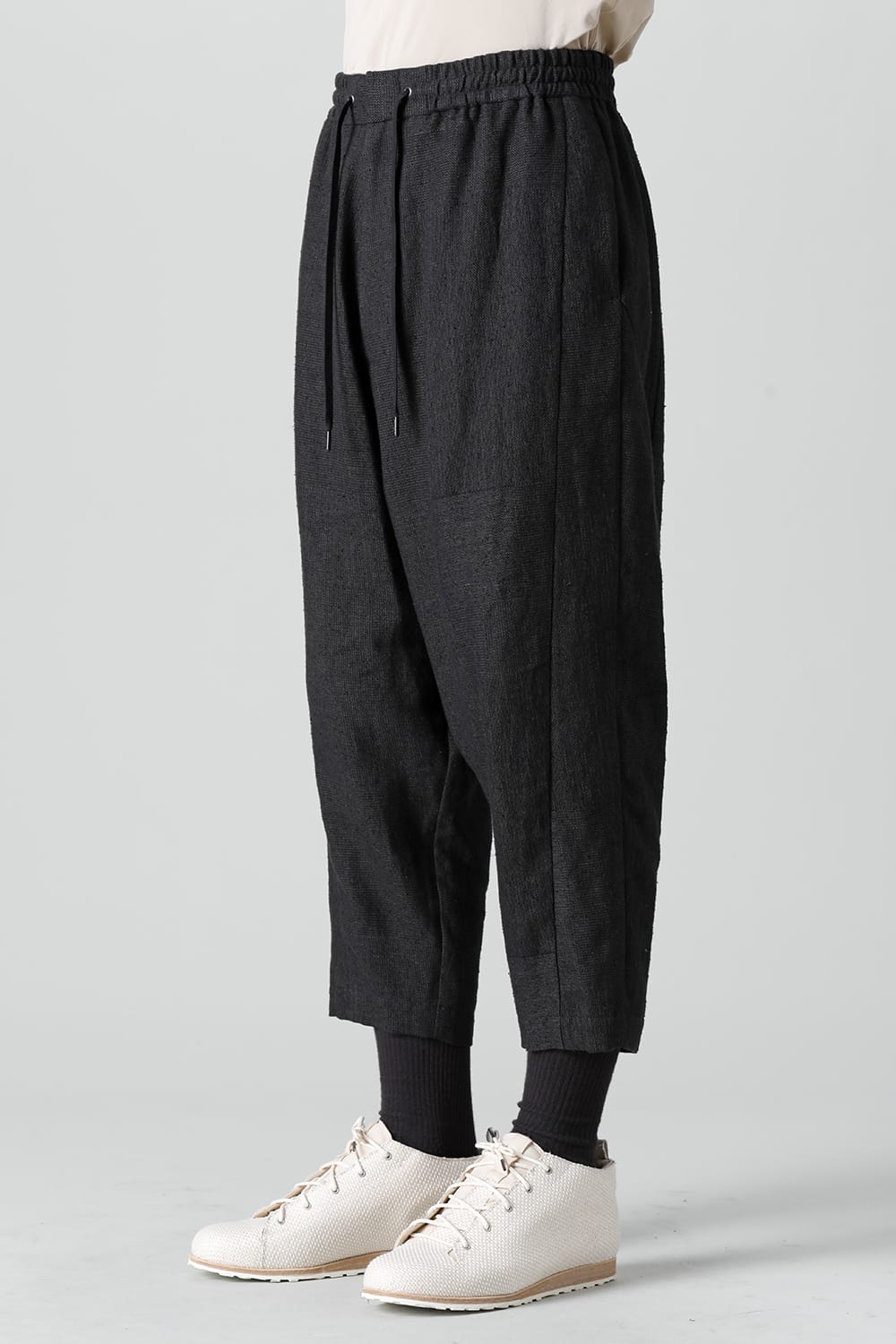 Dropcroch cropped pants silk linen crazy check  Black