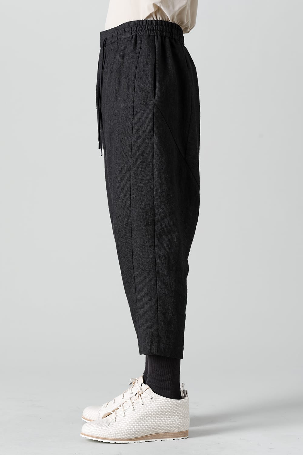 Dropcroch cropped pants silk linen crazy check  Black
