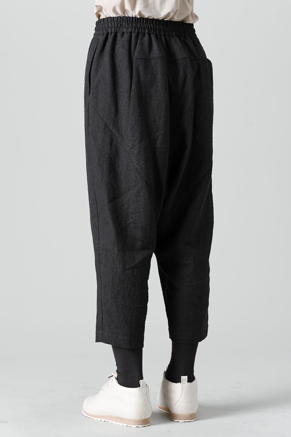 Dropcroch cropped pants silk linen crazy check  Black