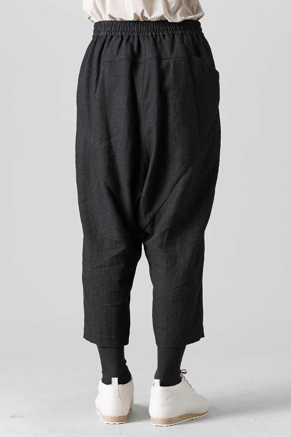 Dropcroch cropped pants silk linen crazy check  Black