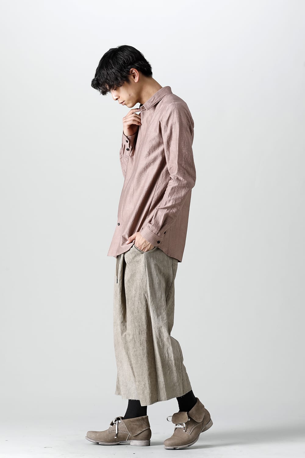 Baggy cropped pants cotton / linen cold dyed