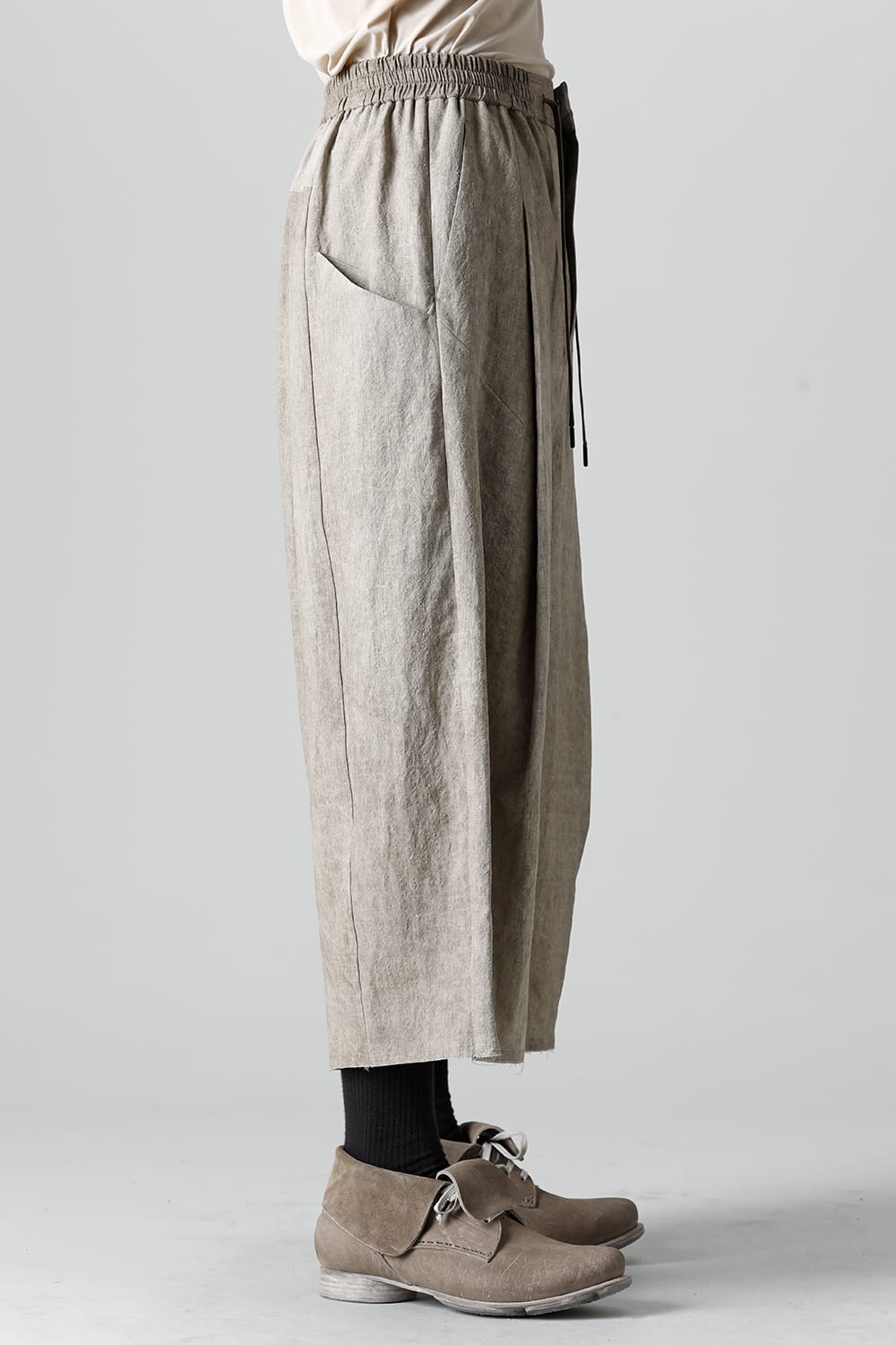 Baggy cropped pants cotton / linen cold dyed