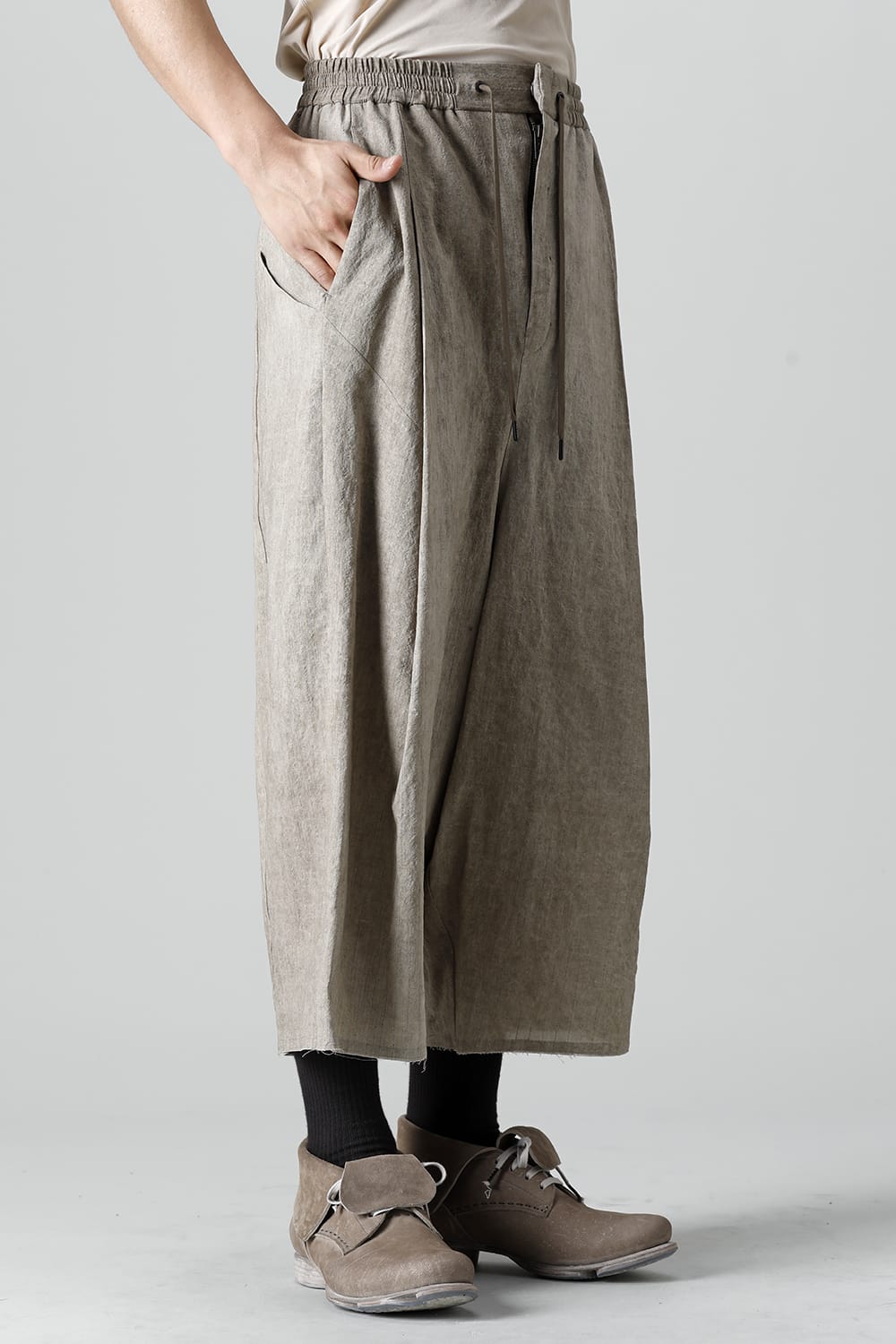 Baggy cropped pants cotton / linen cold dyed