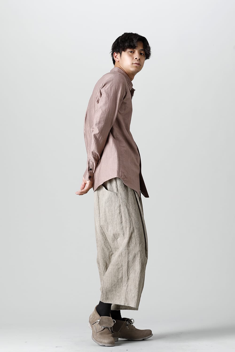 Baggy cropped pants cotton / linen cold dyed