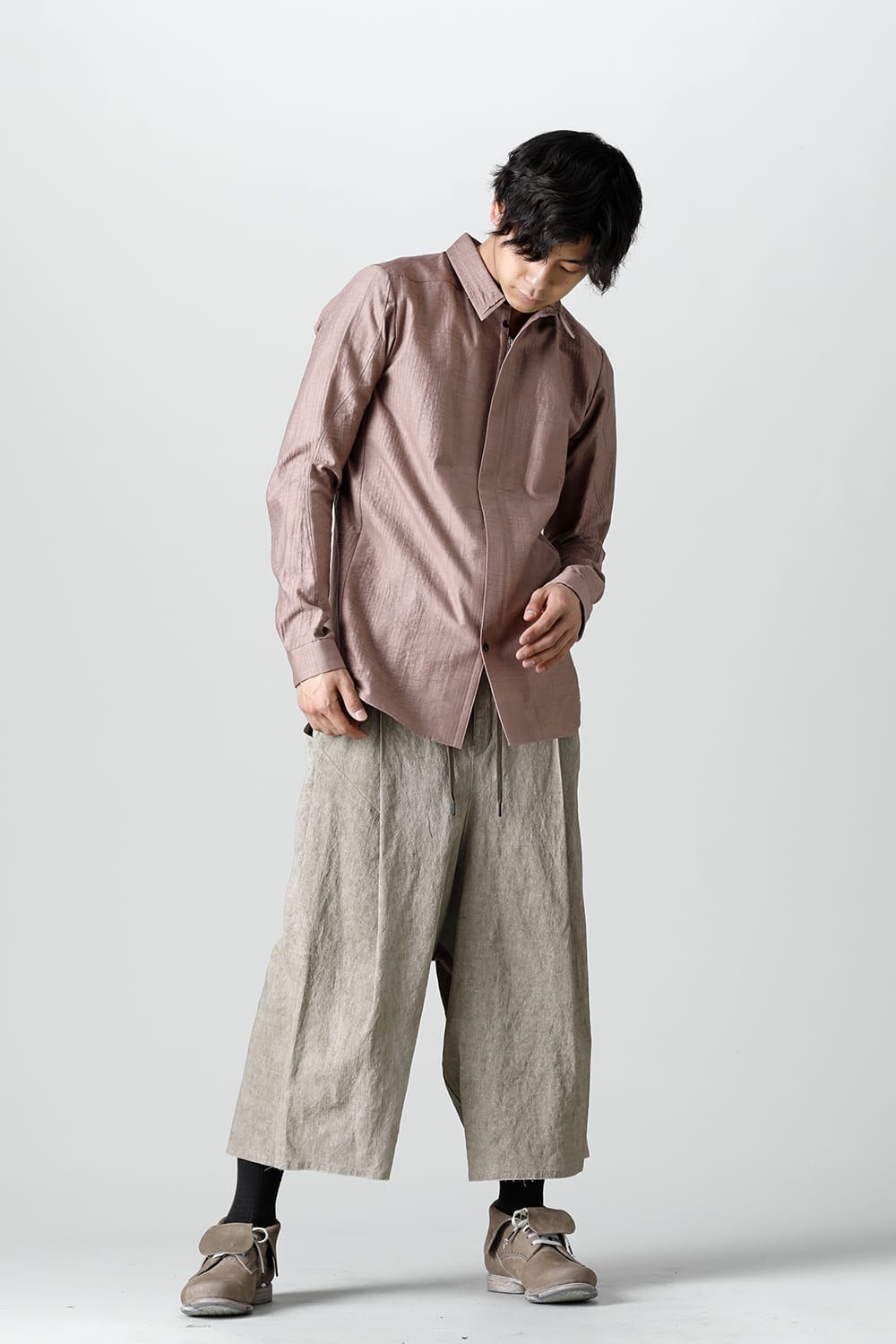 Baggy cropped pants cotton / linen cold dyed