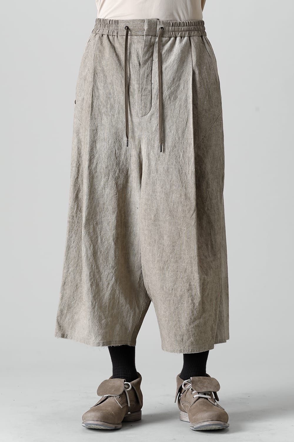 Baggy cropped pants cotton / linen cold dyed