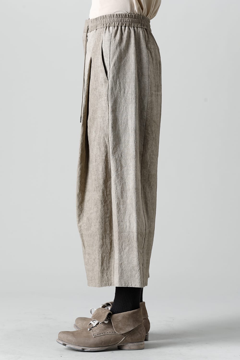 Baggy cropped pants cotton / linen cold dyed