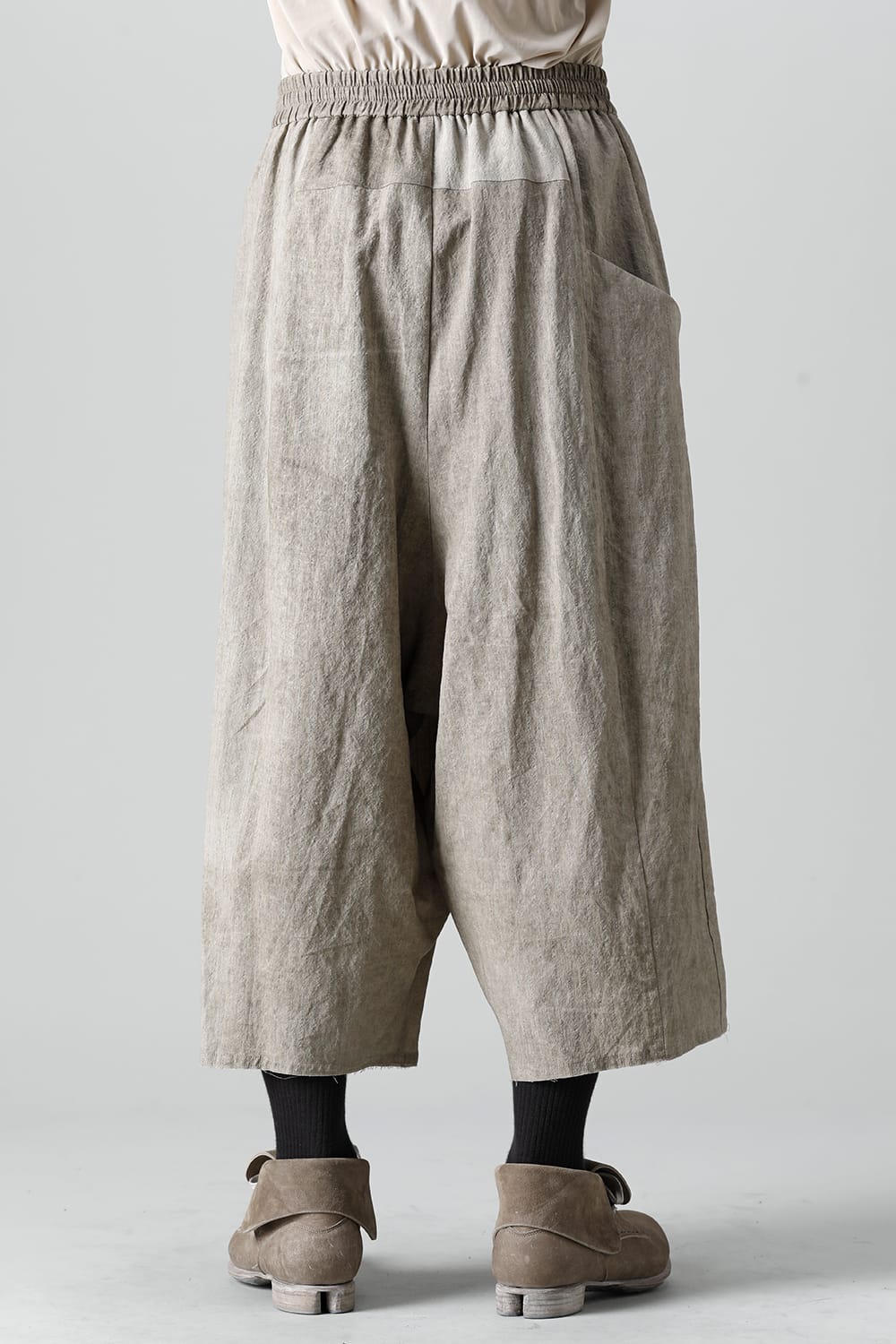 Baggy cropped pants cotton / linen cold dyed