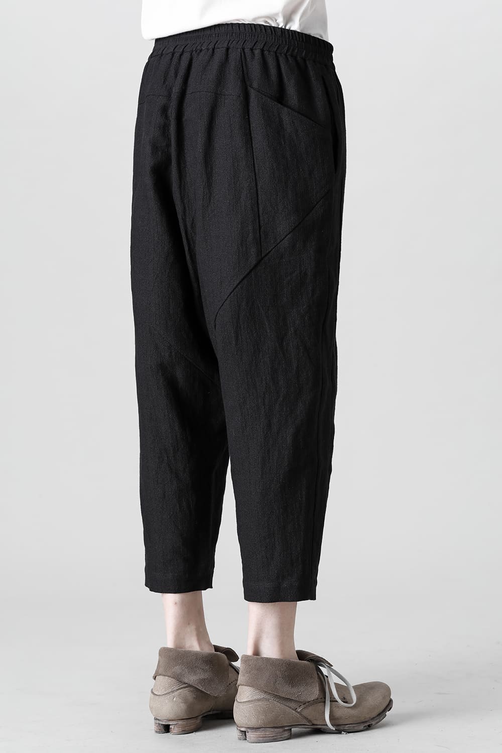 Drop crotch cropped pants cotton ramie shrink