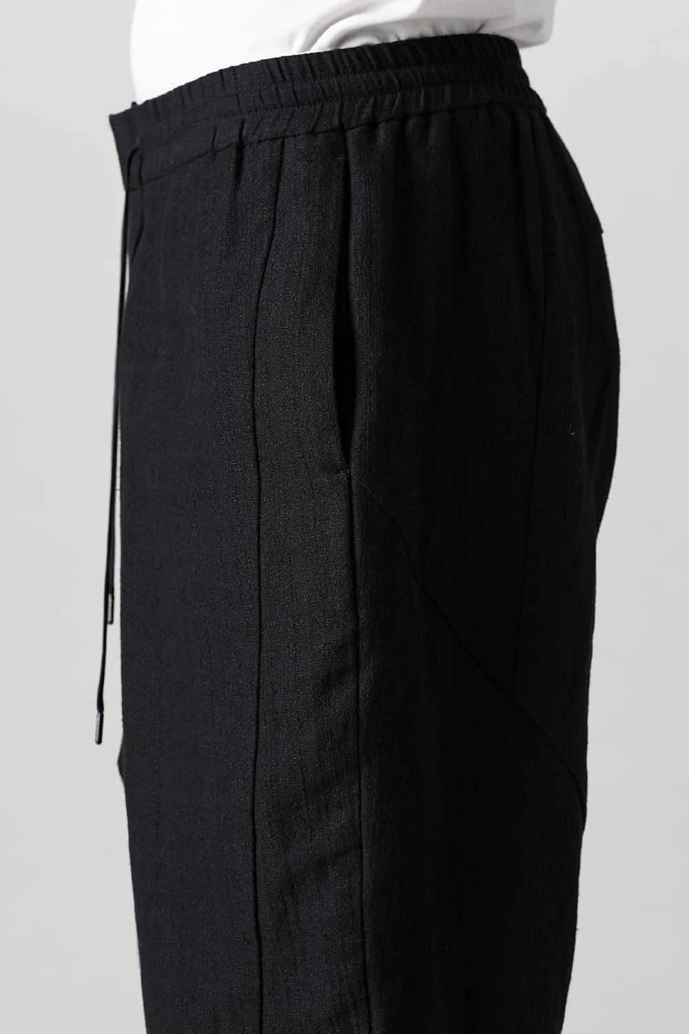 Drop crotch cropped pants cotton ramie shrink