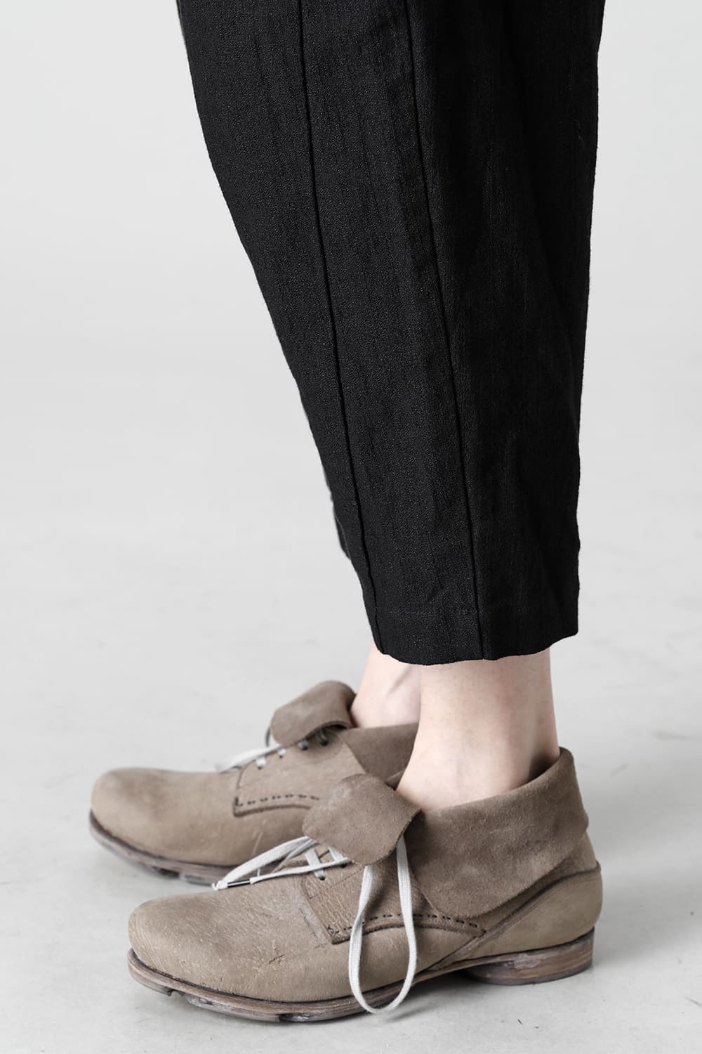 Drop crotch cropped pants cotton ramie shrink