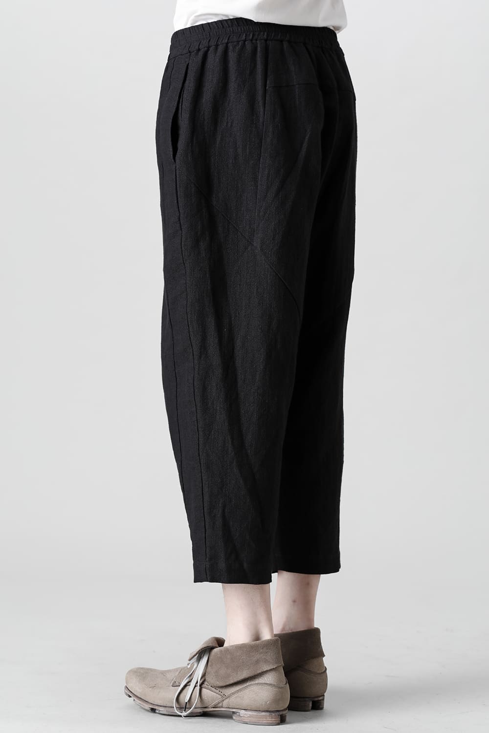 Drop crotch cropped pants cotton ramie shrink