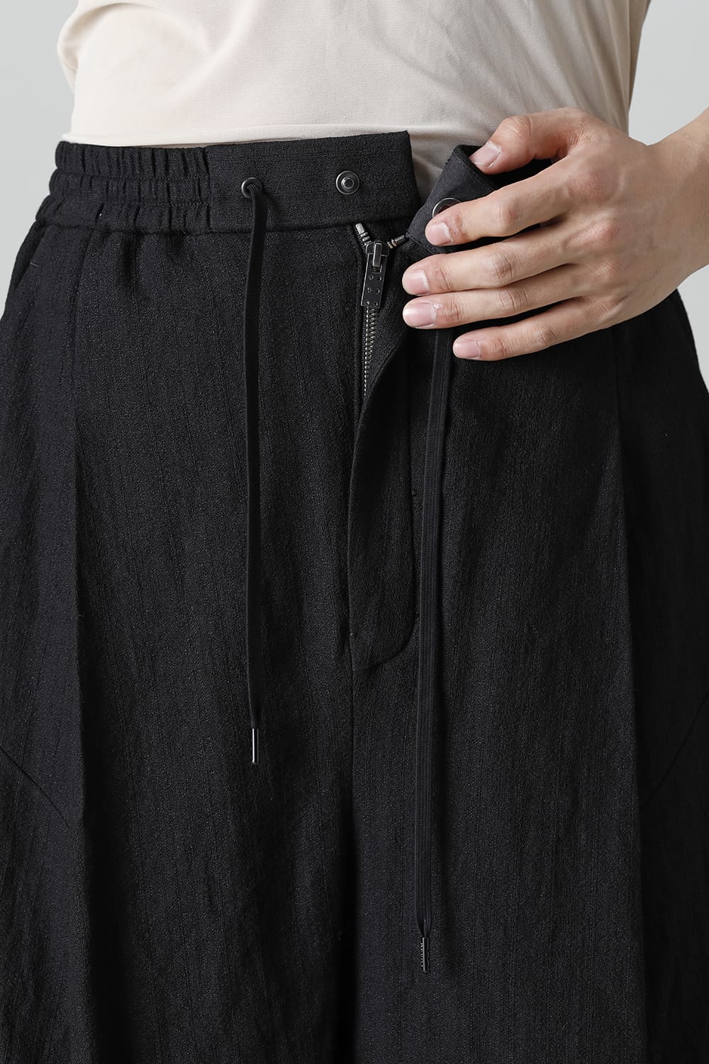 Baggy cropped pants cotton ramie shrink