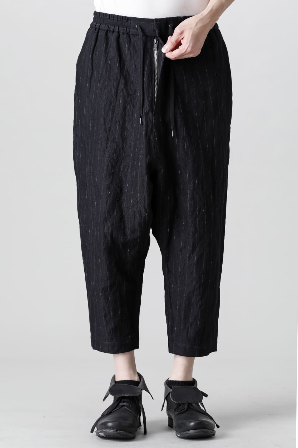 Dropcroch cropped pants cotton linen metal shrink
